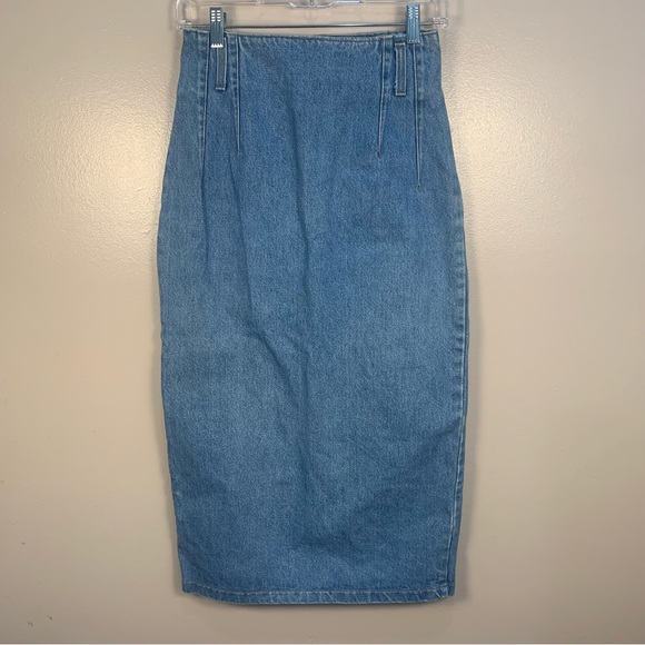 Vintage Dresses & Skirts - VTG 90s Stuffed Shirt Jeanswear Denim Midi Skirt Back Buttons